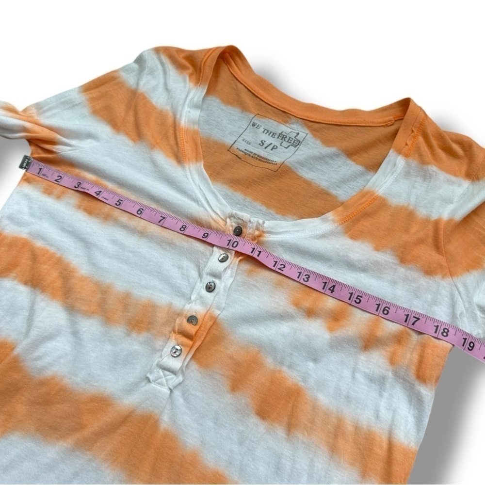 We The Free Orange and White Stripe Long Sleeve Henley Top | Small - Picture 10 of 11